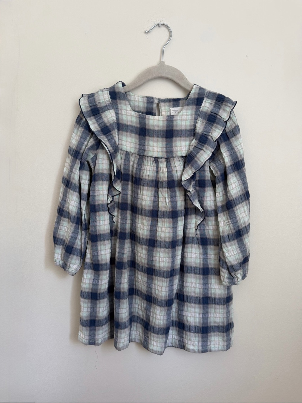 Zara Plaid Ruffle Yoke Girls' Dress (Size 4-5)